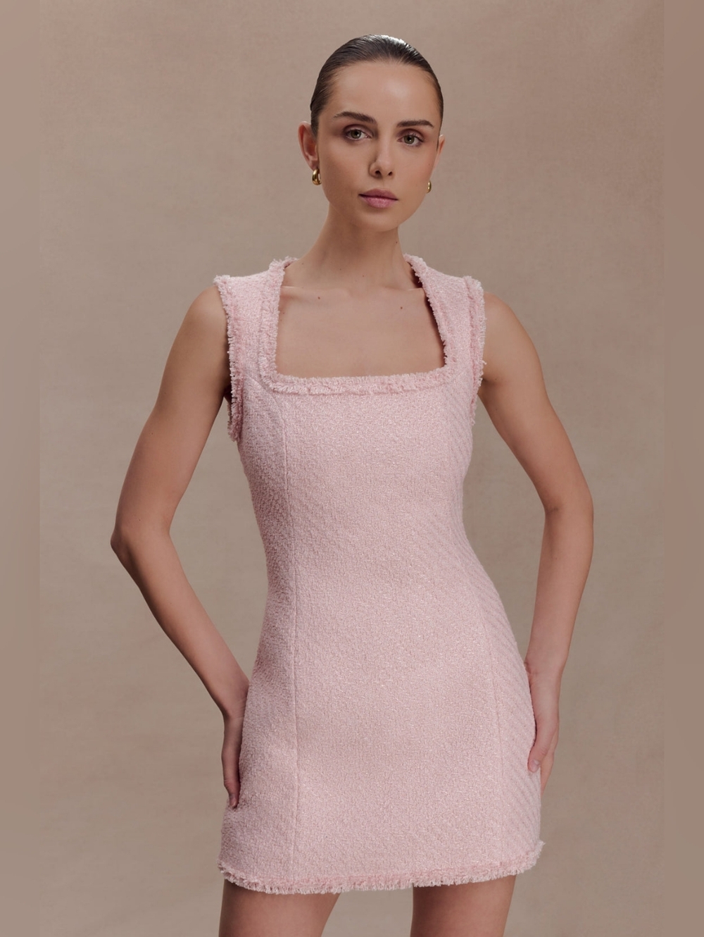 NWT Meshki LeaTweed Sleeveless Mini Dress - Baby Pink - Picture 2 of 7